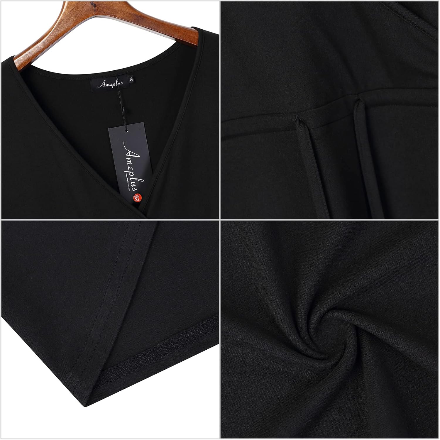 Plus Size Dress Women's V Neck A-Line Knee Length Wrap Mini Dress with Belt Plus Size Dresses for Curvy WomenBlack-cs X-Large