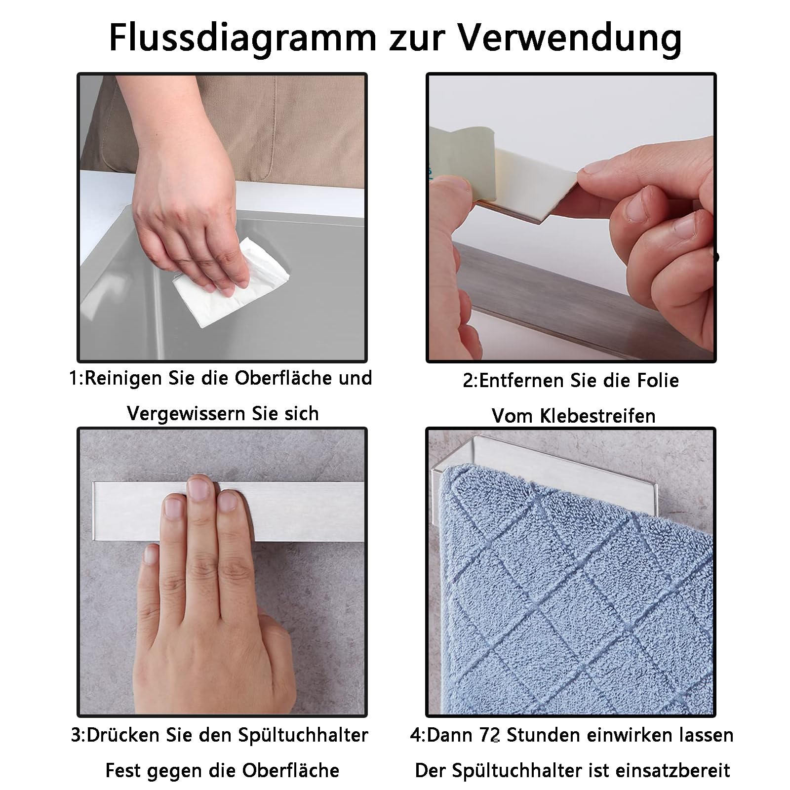 Porta Asciugamani Adesivo, Multifunzionale Portasciugamani da Bagno, Portasciugamani Autoadesivo Acciaio Inossidabile, Con 2 Supporti per Spugna in Acciaio Inox, per Rooms, Bathroom, Kitchen e Bidet