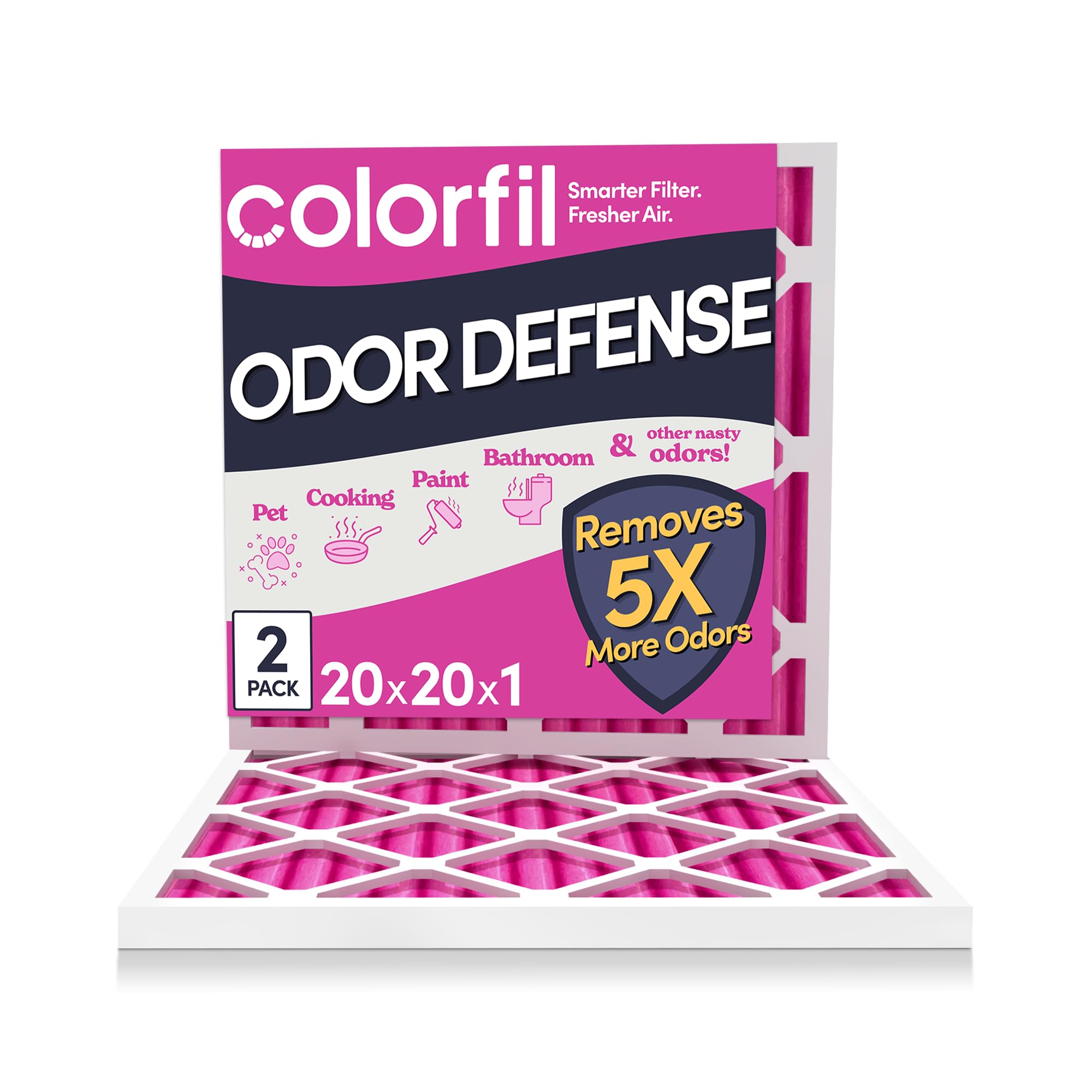 Colorfil - Filtro de aire de 20 x 20 x 1 pulgadas | Filtros que cambian de color diseñados para olores de gatos y perros MERV de 8 filamentos, acondicionador, HVAC, pelo de mascotas, 20 x 20 pulgadas,