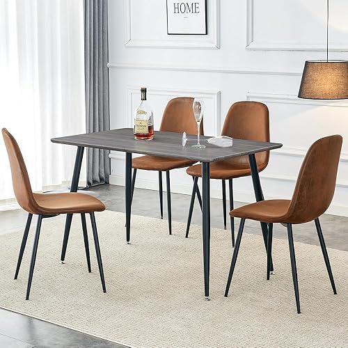 Modern Rectangle Wood Dining Table and Fabric Dining Chairs 4, 5 Piece Kitchen Table and Chairs for 4 Small Space, Apartment