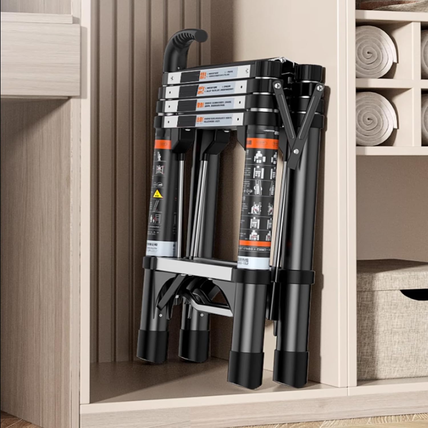 One Button Retraction Telescoping Step Ladder Aluminum Extension Ladder Portable Multi-Purpose Telescopic Ladder A-e for Household Outdoor with Armrest Keep it in Mind