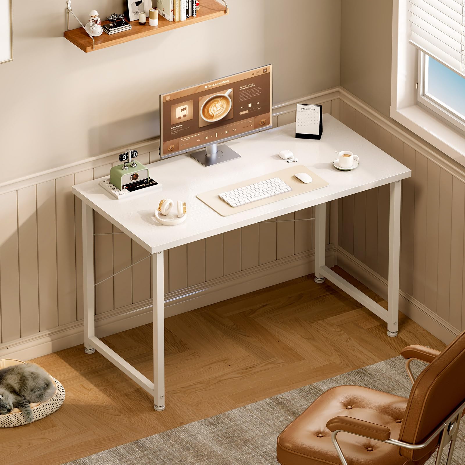ODK Escritorio para Ordenador con Patas Ajustables, 100x48cm, Blanco