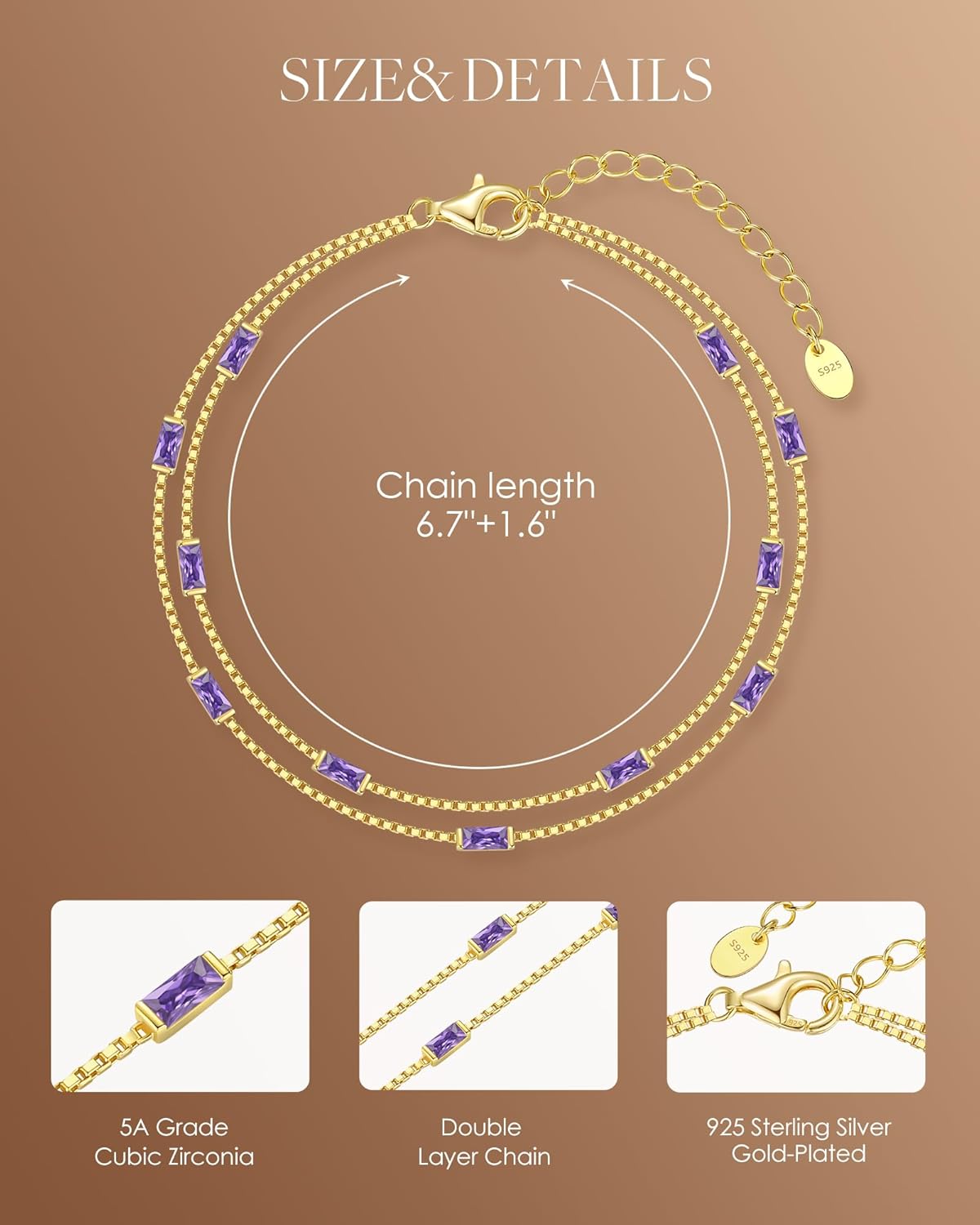 LOUISA SECRET Birthstone Bracelets for Women, 925 Sterling Silver Dainty Simple Women Charm Link Bracelet, Birthday Anniversary Christmas Jewelry Gifts for Women Wife Mom Her - Image 5