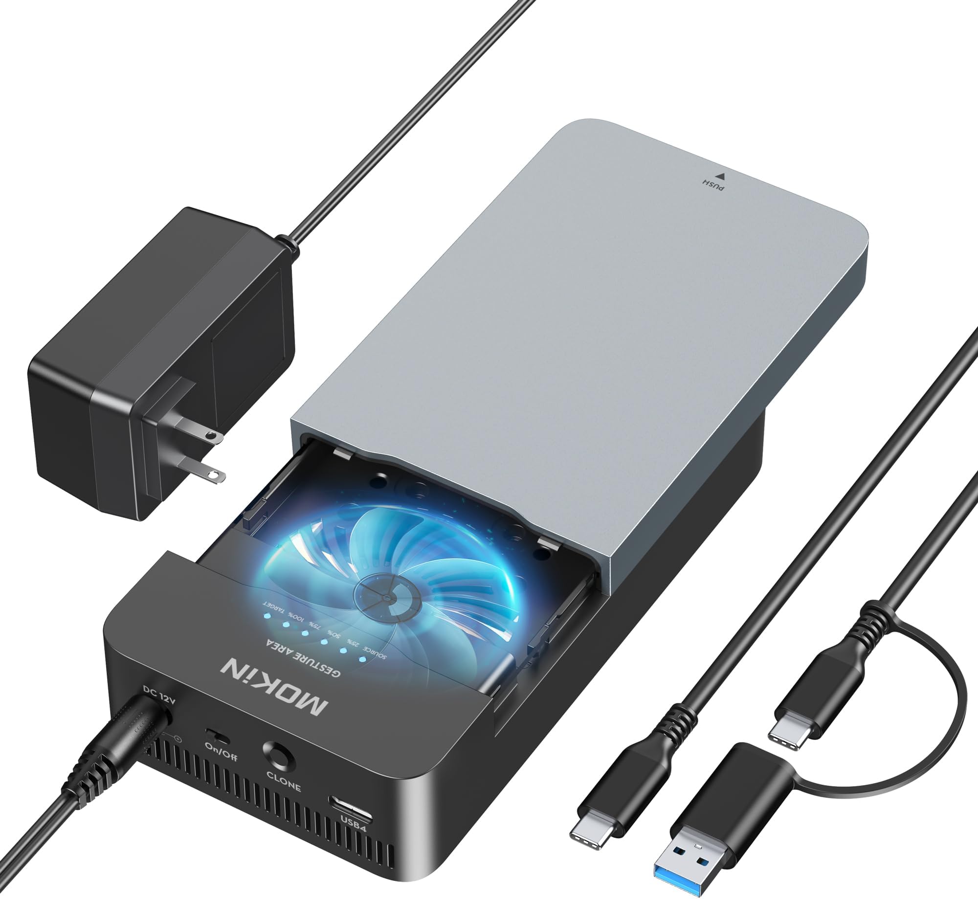 NVMe M.2 Duplicator Dual-Bay Offline Clone Tool-Free, 40Gbps NVMe SSD Enclosure with Cooling Fan ,NVMe M.2 SSD Enclosure for NVMe PCIe Size 2230/2242/2260/2280(up to 8TB)