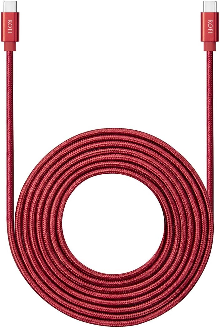 RoFI USB C to USB C Cable 15ft, 60W Power Delivery Extra Long and Extremely Durable Type C Charger Cord Compatible with MacBook Pro/iPad Pro/Galaxy S20/Switch/Pixel/LG and Other USB C Charger (Red)