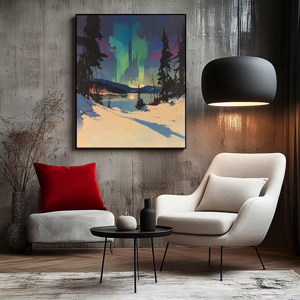 Malowanie po numerach, dla dorosłych, zimowe malowanie według numerów, płótno dla dzieci, artykuły plastyczne na ścianę, 137 x 100 cm, zorza polarna, kolorowy obraz na płótnie, rękodzieło dla