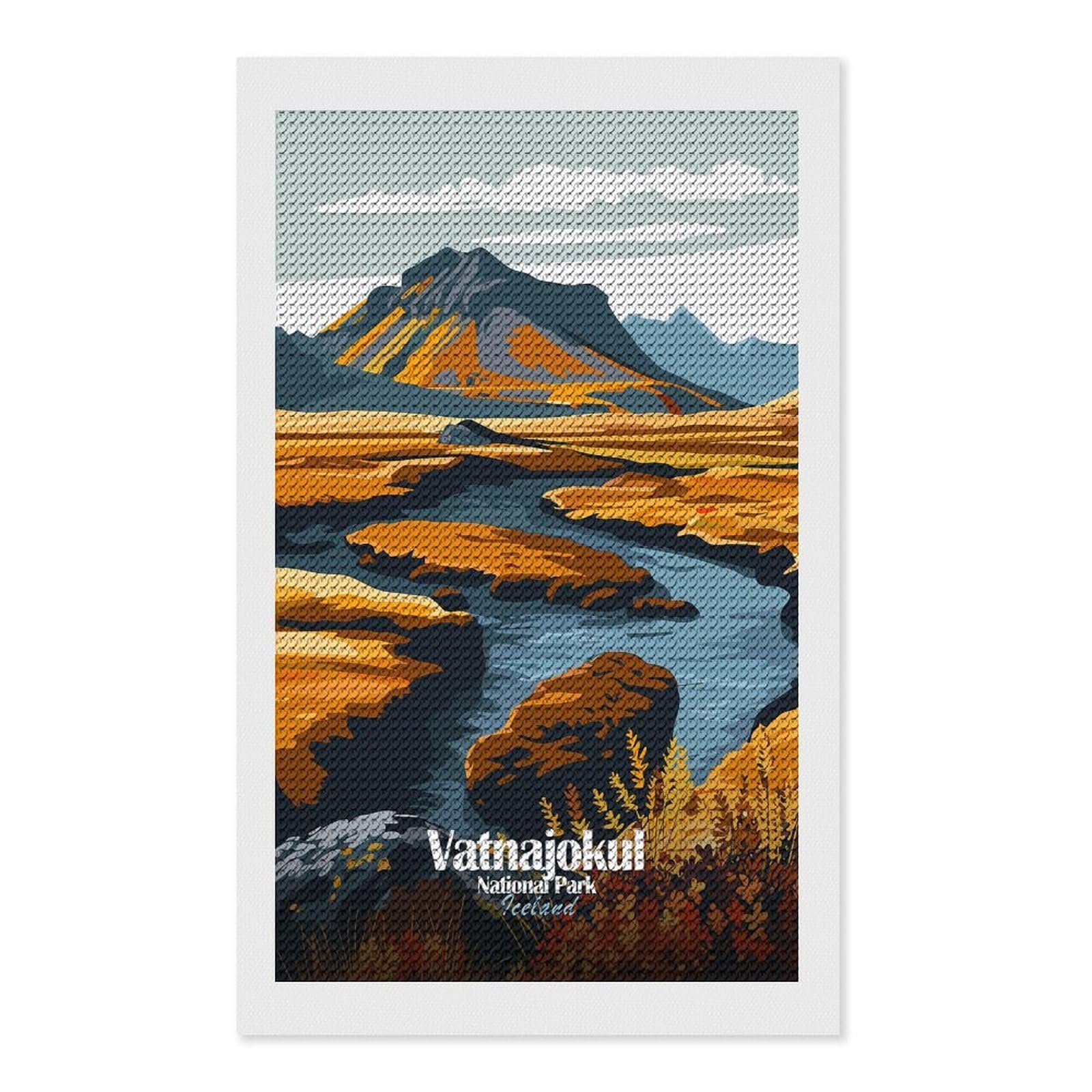 Junmoney Vatnajokull National Park Iceland Landscape Diamond Painting Canvas Kit 12"x20", Adhesive Canvas, Christmas Gift, Full Kit Included, Thoughtful Present