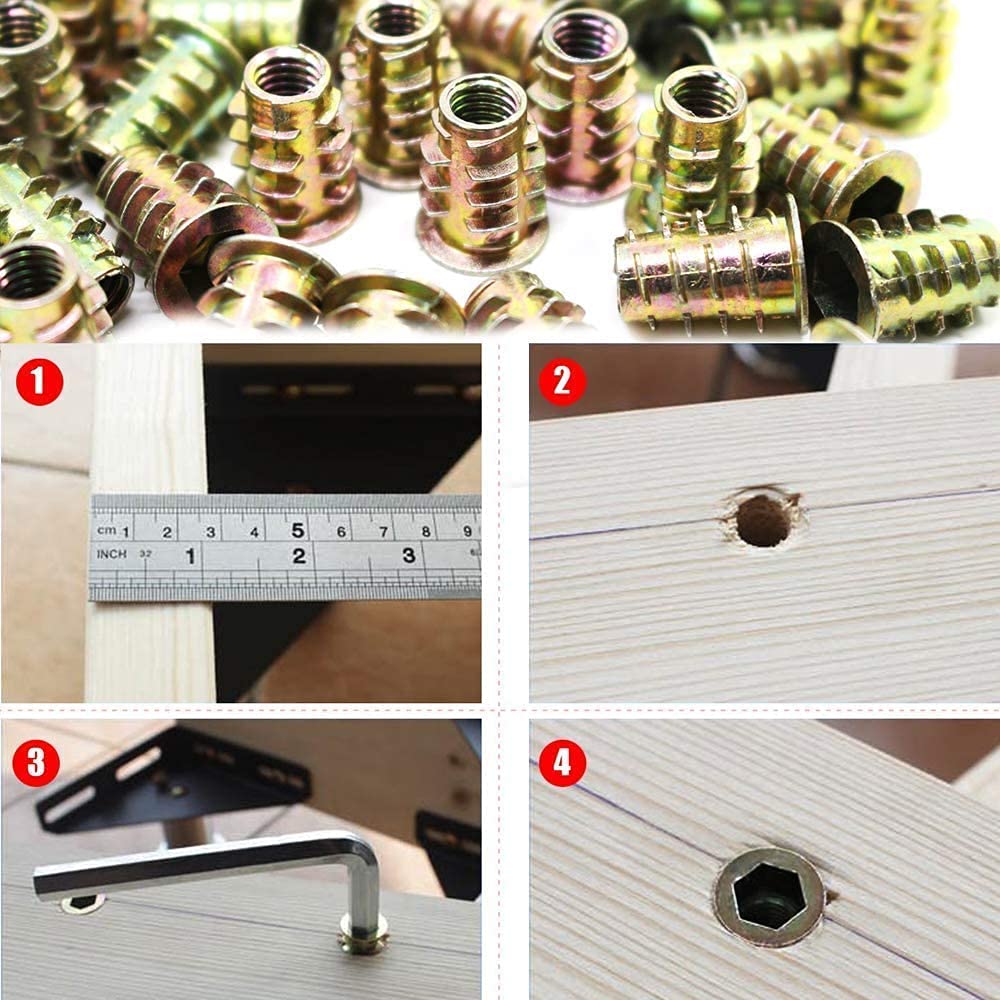 Tuerca de Acero Inoxidable 100/500/1000 Piezas M6 M8 M10 Tuercas de inserción con Cabeza Hexagonal de Acero al Carbono con Interior de Hierro de aleación de Zinc roscadas para Muebles de Madera