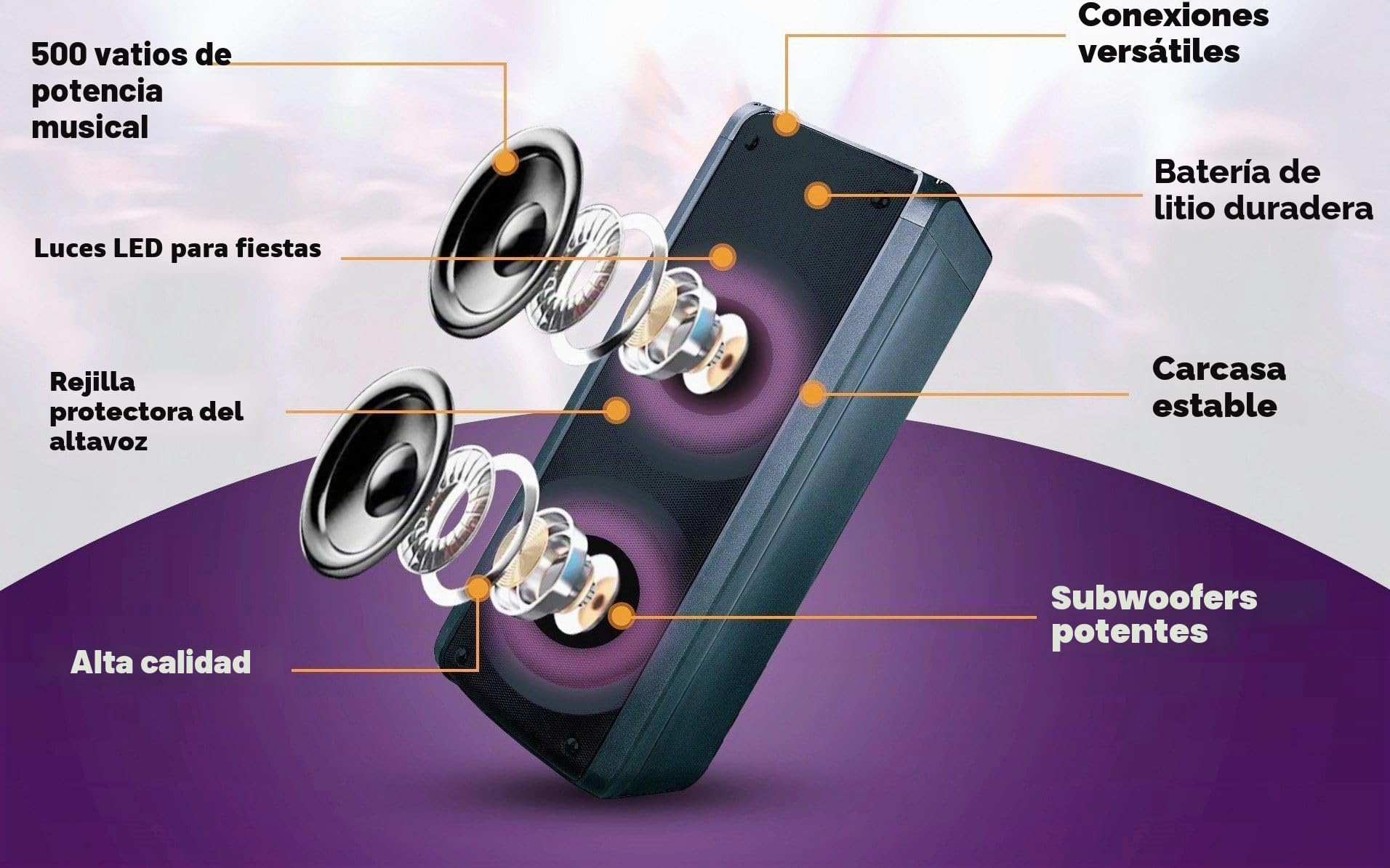 REFLEXION PS09BT - Altavoz portátil con Bluetooth para DJ, Karaoke, 500 W, Radio FM-PLL, Efecto LED con Cambio de Color, Incluye micrófono, batería integrada, Color Negro