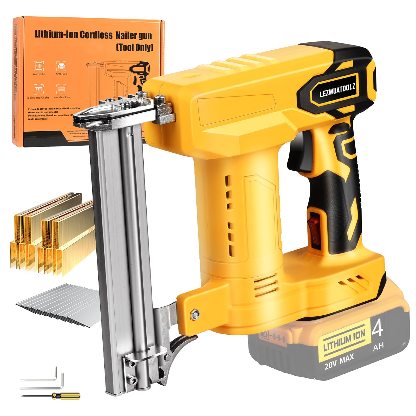 Lezwuatoolz 18GA Cordless Brad Nailer Compatible with Dewalt 20V MAX Battery, 5/8 to 1-1/4 Inch, 2 in 1 Brushless 18 Gauge Cordless Nail Gun with