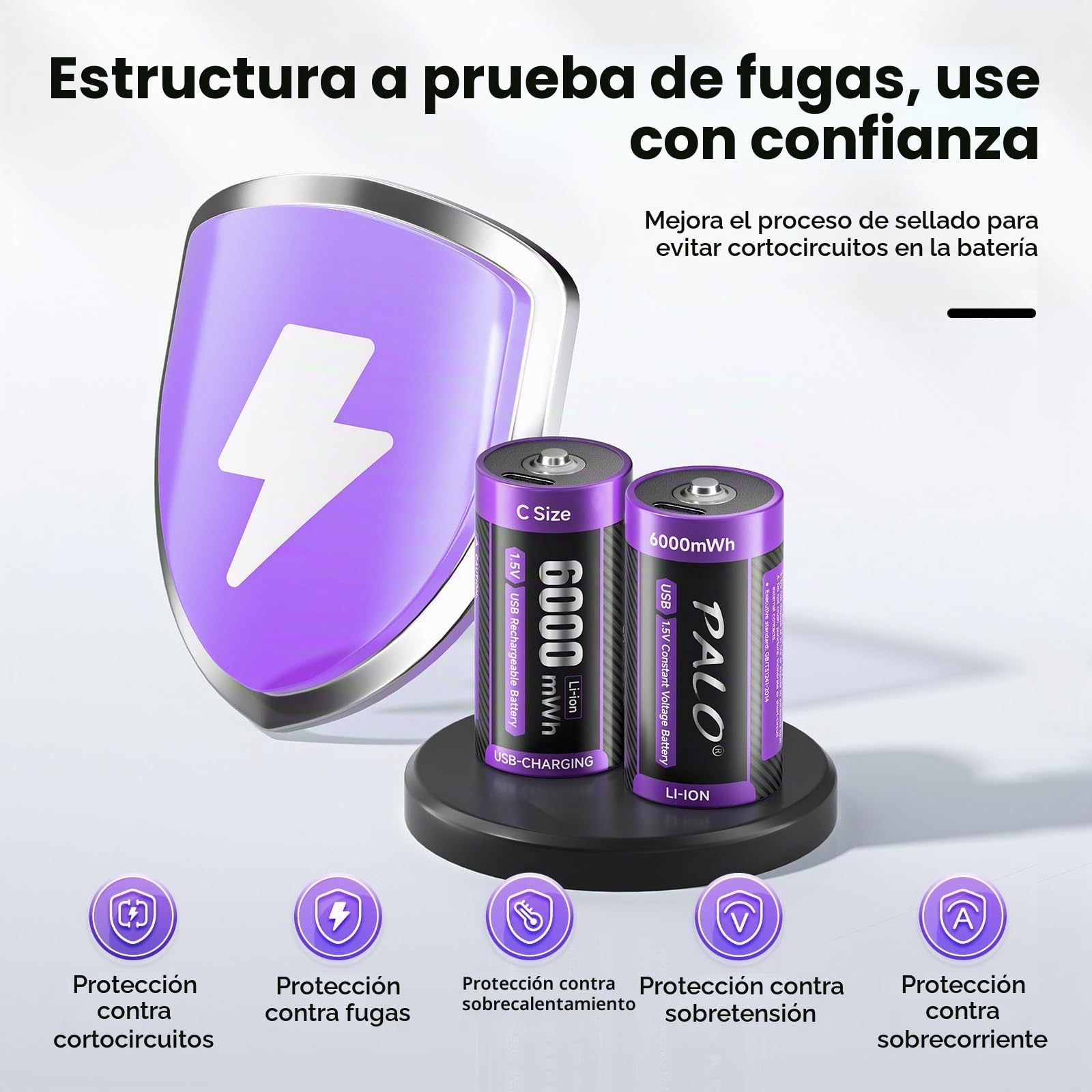 Pilas Baby C Recargables USB-C Lr14 Pila 1.5V 6000mWh Pilas Tipo C de Carga Rápida Litio Batería con Cable de Carga, Baja Autodescarga, con Luz Carga,1500+ Ciclos, 6 Piezas Battery