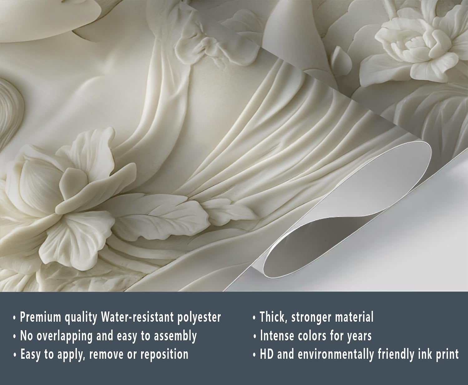 Relief Woman Statue 3D Wallpaper, Stereo White Flower and Fish Photo Wallpaper, Nordic Modern Art Wall Decoration Wallpapers for Home Decor Living Room Bedroom 138" W x 100" H