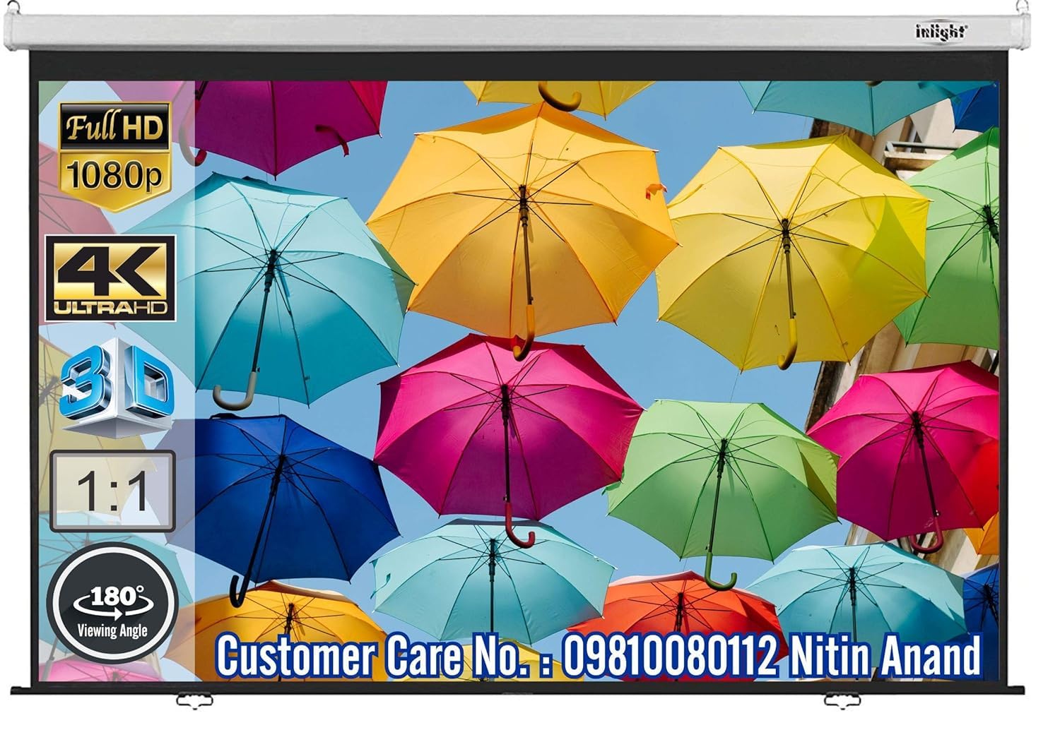 Inlight Wall Type Pull Down Spring Action Projector Screen, Size: - 5 Ft. (Width) x 5 Ft. (Height) in Imported High Gain Fabric, No Autolock/Instalock Mechanism-image-31