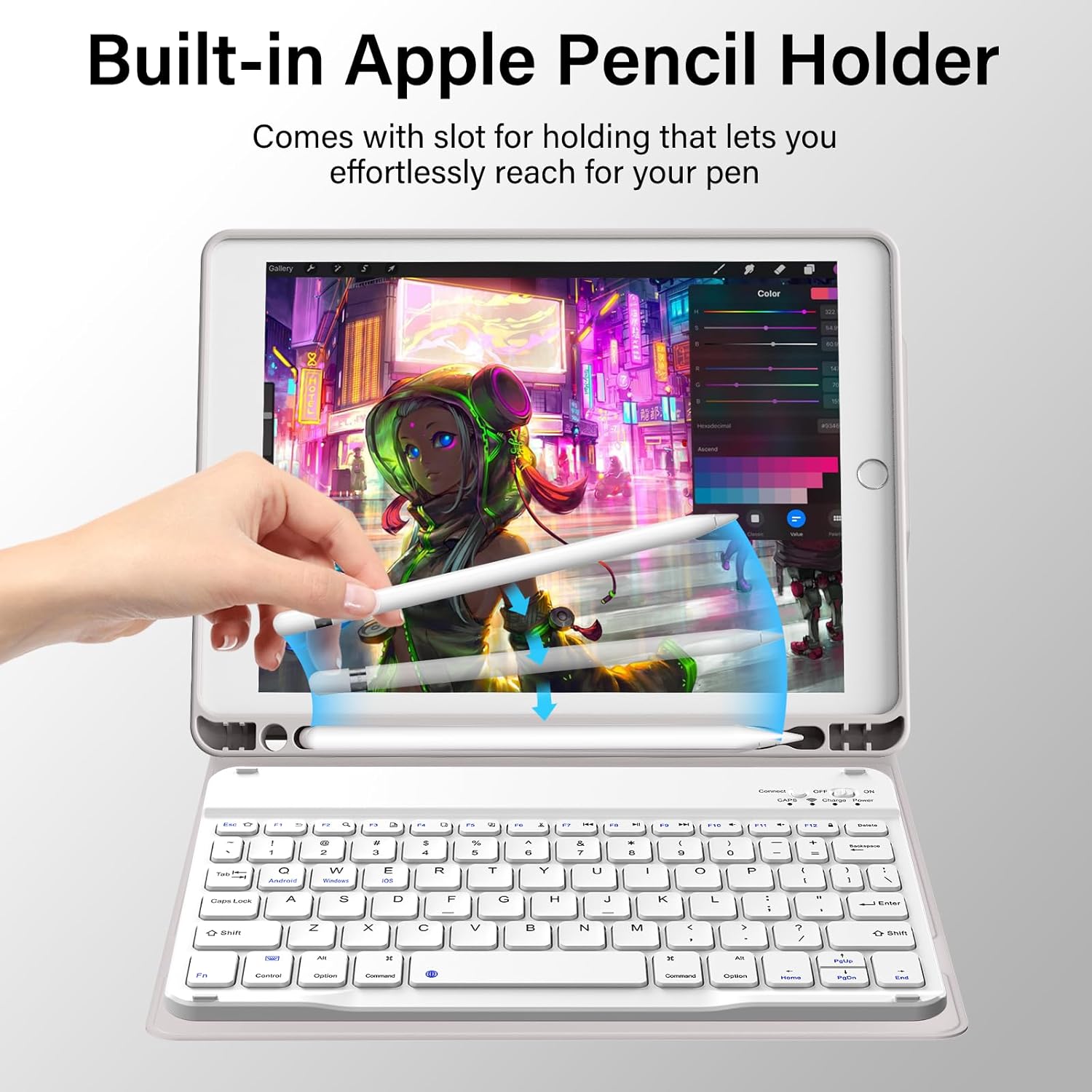 kenke for iPad 6/5th Generation Case with Keyboard 9.7 Inch 2018/2017 iPad Air 2/1, Detachable Wireless Bluetooth iPad Keyboard Case with Built-in Left Side Pencil Holder Auto Wake/Sleep (Gray)