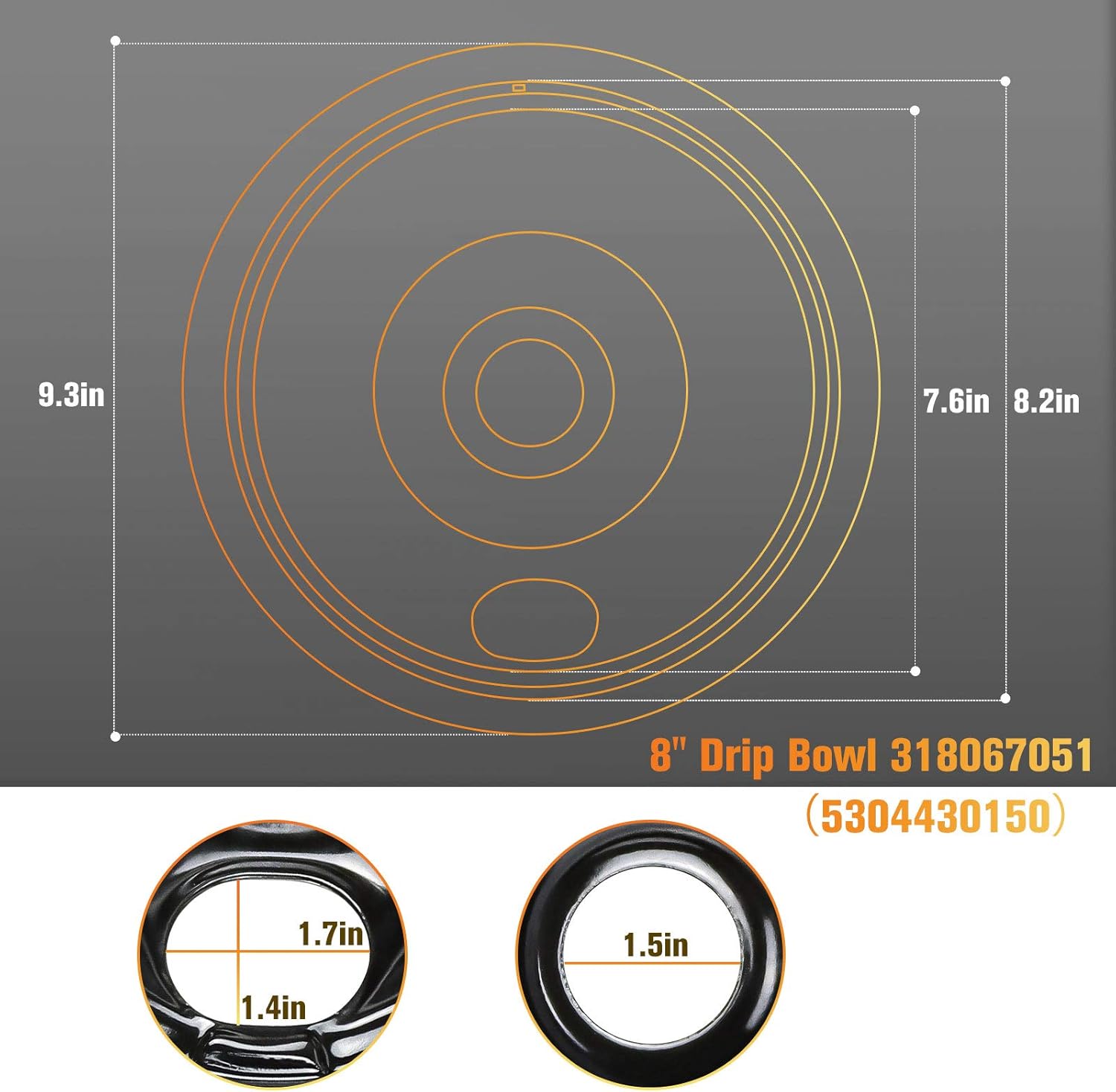 APPLIANCEMATES Black Porcelain Drip Pans Set 4-Pack 318067041 & 318067051 Replacement for Frigidaire Electric Range Stove Burner 5304430149, 5304430150 Includes 2 Large 2 Small (6 Inch and 8 Inch) thumbnail