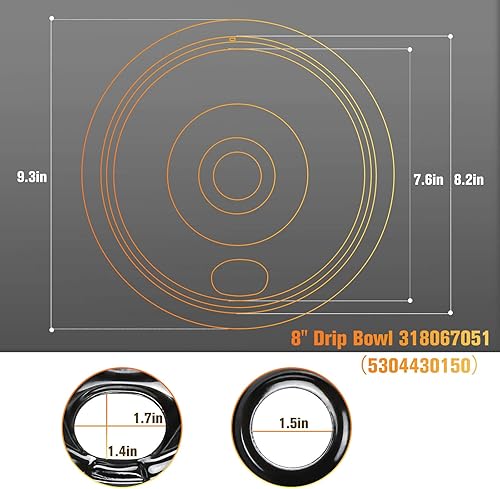 Miniatura 3 de APPLIANCEMATES Juego de 4 bandejas de goteo de porcelana negra, 318067041 y 318067051, repuesto para quemador de estufa eléctrica Frigidaire