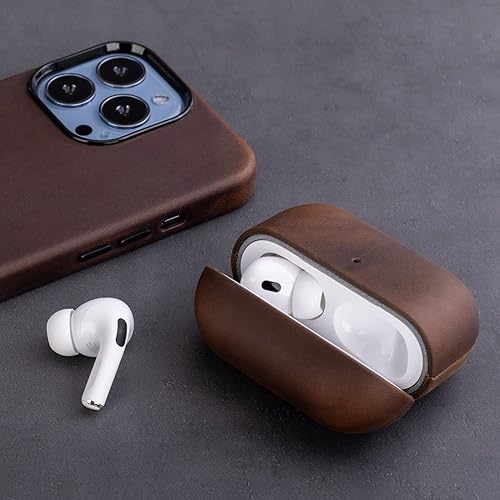Miniatura 3 de Maogoam Funda de Cuero para AirPods Pro 2da Generación con Botón, Funda de Cuero de Piel de Vaca Crazy Horse con Cera de Aceite Genuino para Airpods