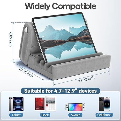 Miniatura 8 de KDD Soporte de almohada para tablet para regazo, almohadilla suave para cama y escritorio, soporte para tableta con bolsillo y soporte para lápiz