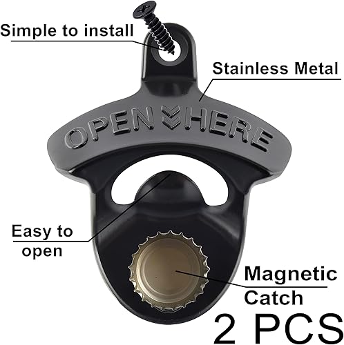 Miniatura 2 de HAIICEN Abridor de cerveza estilo barra montable, abridor de cerveza montado en poste magnético con imanes para cerveza y refrescos (2 unidades)