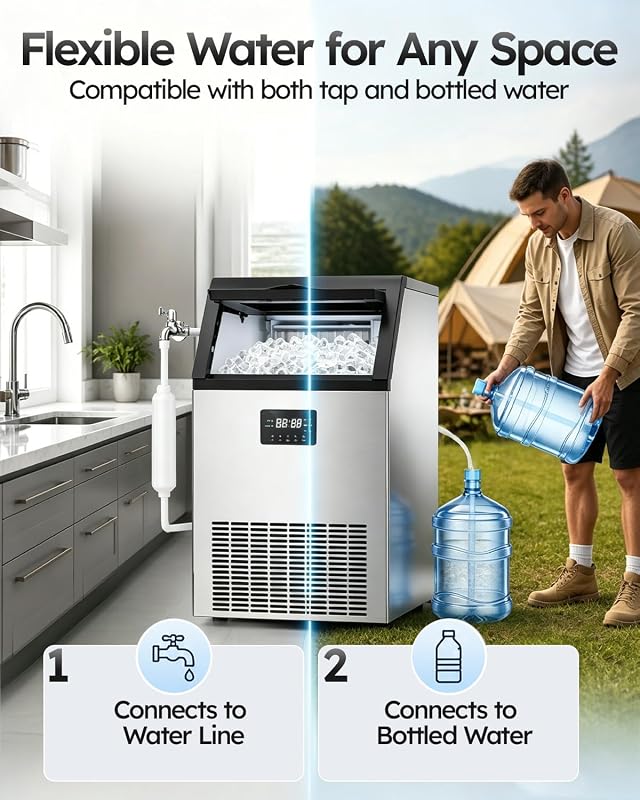 Mojgar Commercial Ice Maker 200lbs/24h with 50lbs Storage Bin 2 Water Inlet image 3