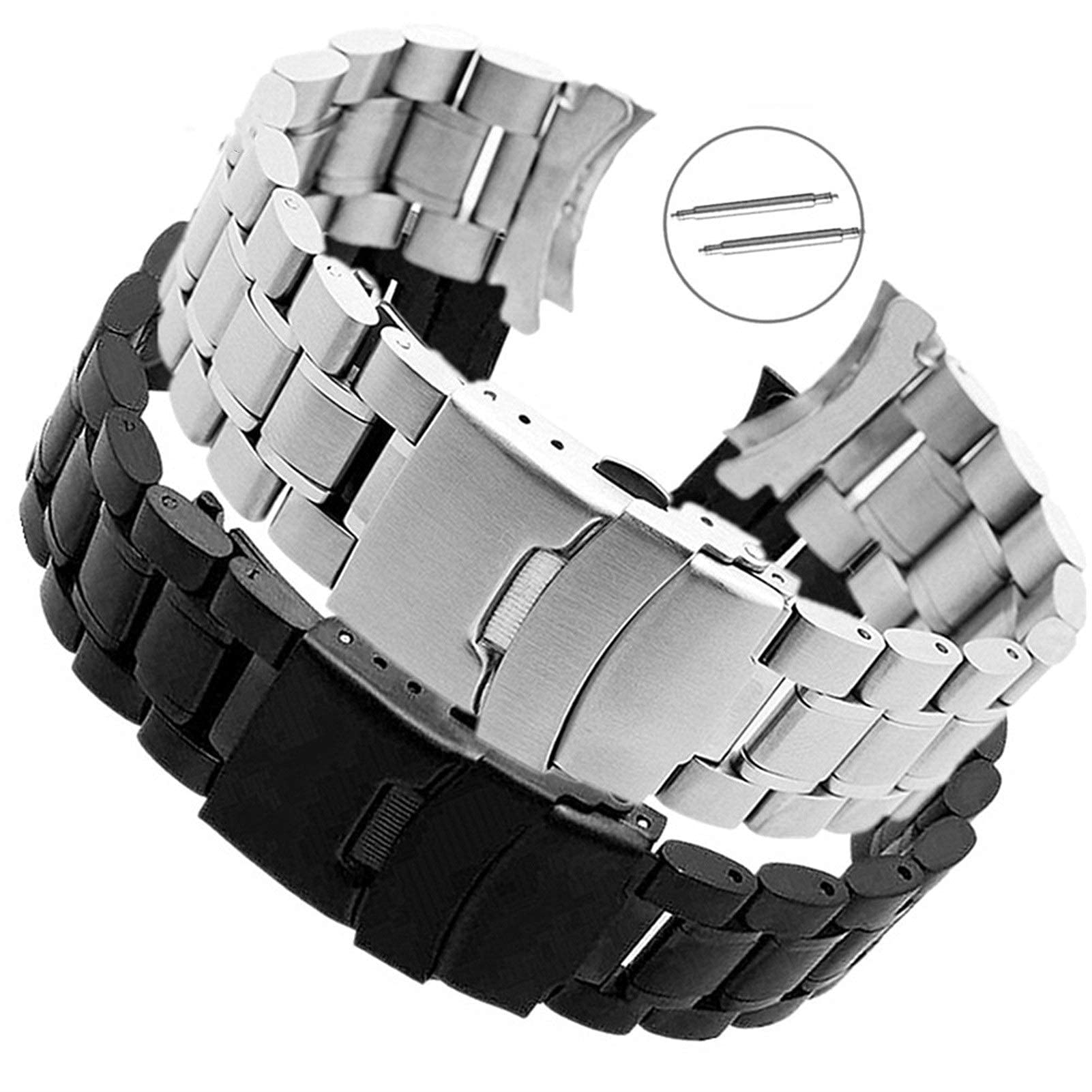 Pasek do zegarka, pasek ze stali nierdzewnej 18 mm 20 mm 22 mm pasek męski i damski uniwersalna rozkładana klamra solidny metalowy pasek na nadgarstek bransoletka biżuteryjna (kolor paska: srebrny,