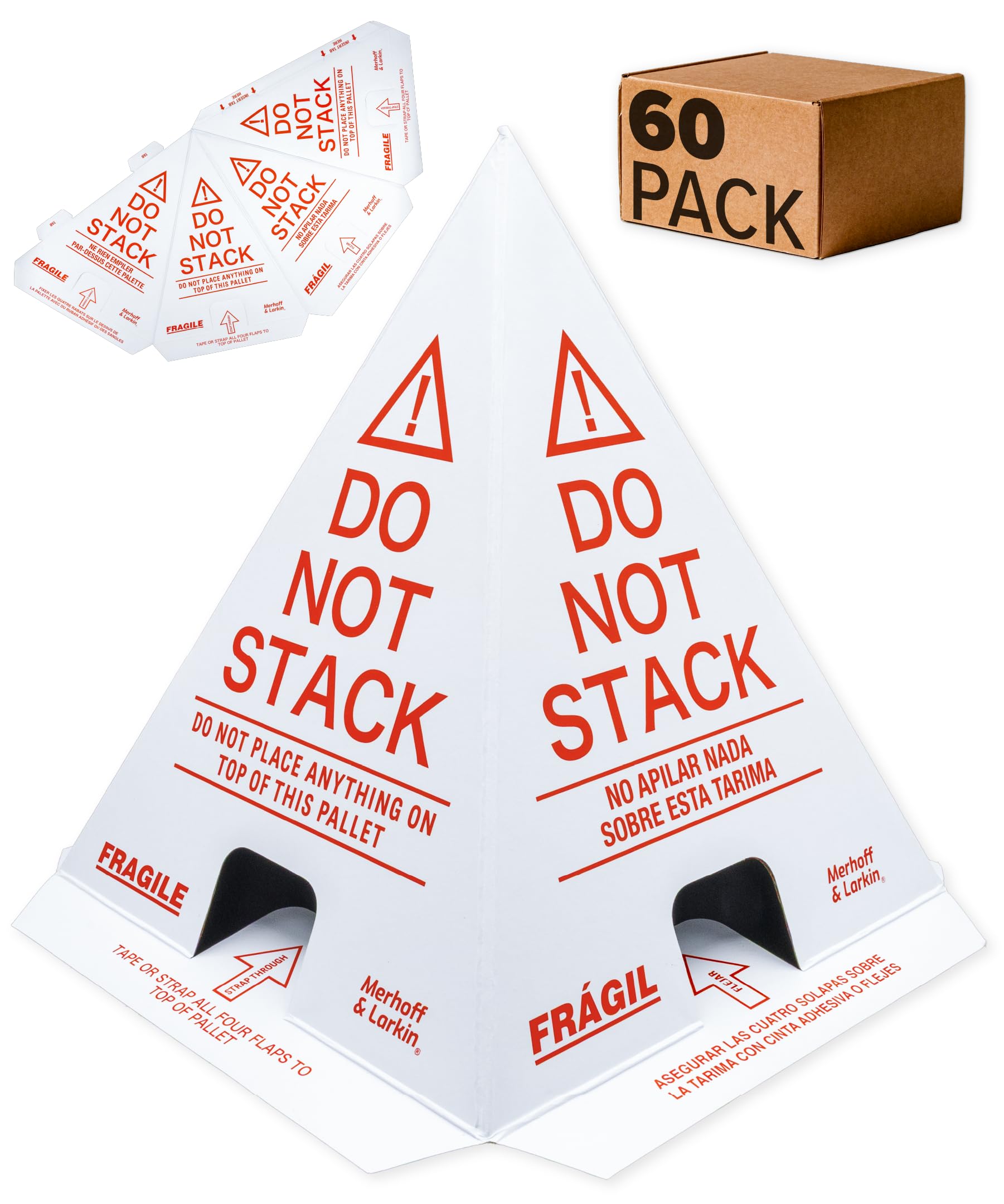 60-Pack Do Not Stack Pallet Cones for Shipping Pallets | Trilingual 10x8x8