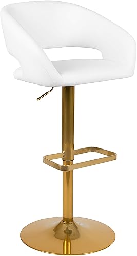 Miniatura 85 de Flash Furniture Erik Taburete de bar contemporáneo de altura ajustable con reposapiés y respaldo medio redondeado, taburete tapizado de altura de