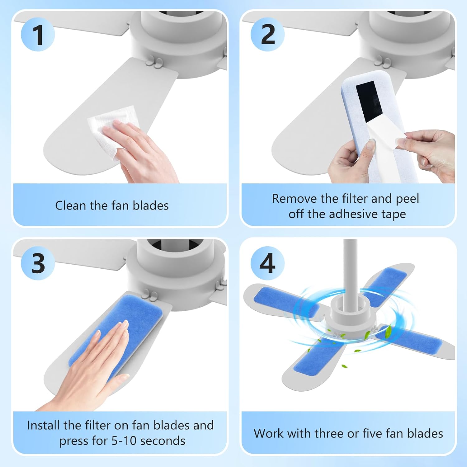 30 Pack Ceiling Fan Filters, Blue Ceiling Fan Filters for Blades,Easy-Stick Universal Air Filter for Common Household Contaminants