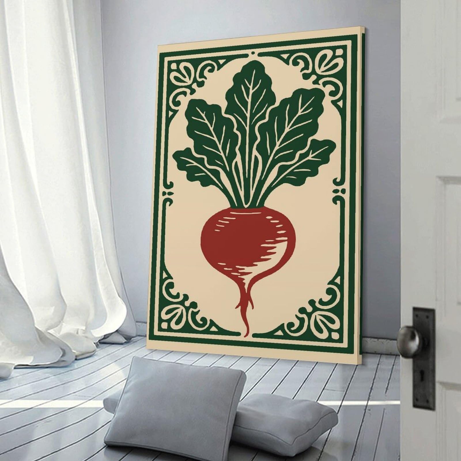 Junmoney Beetroot Illustration with Decorative Frame Hanging Wall Art 08x12inch(20x30cm), for Feature Walls in Flats Or Modern Rooms, Home Wall Art for Statement Displays