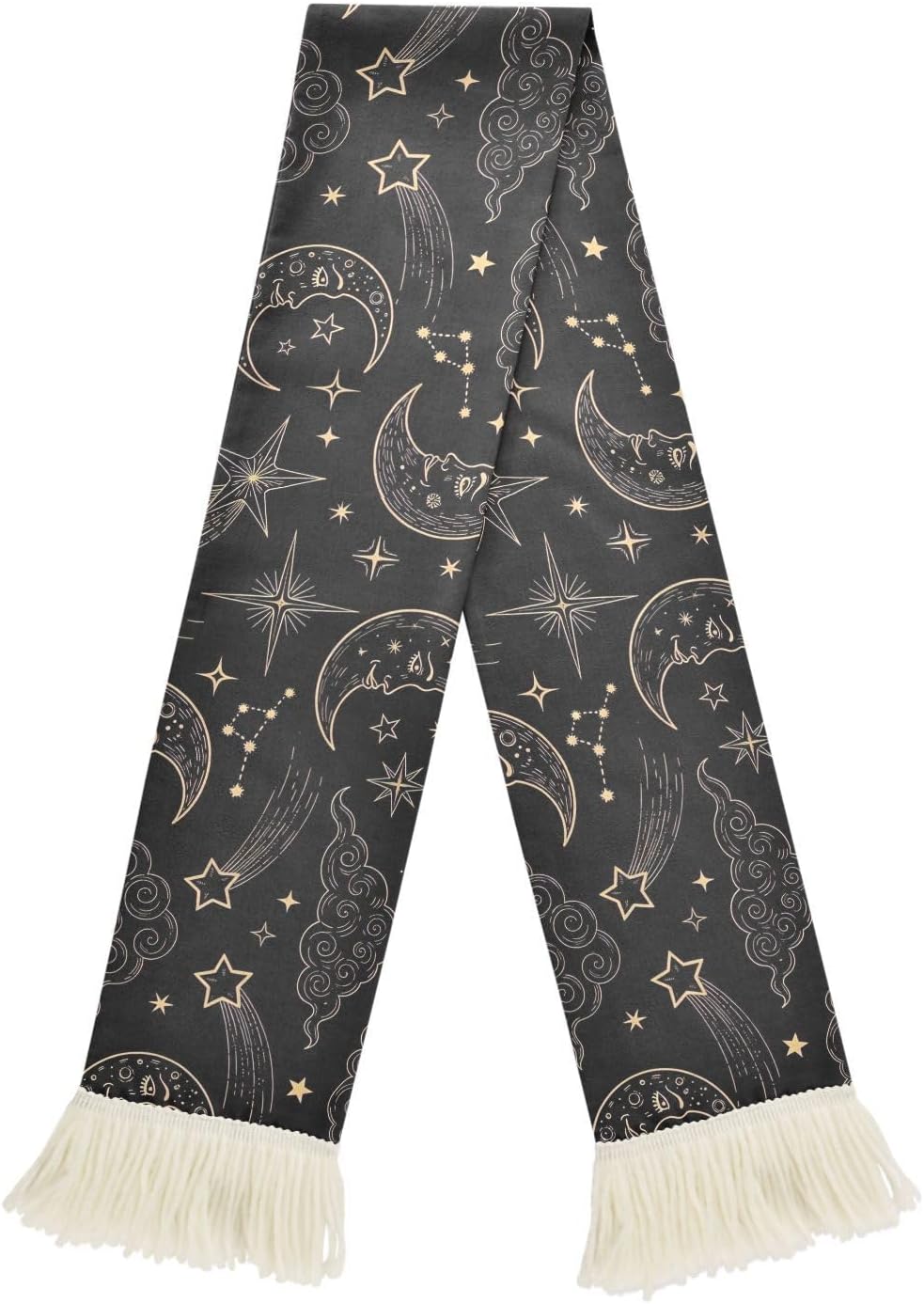 CHIFIGNO Moon Star Clouds Black Soccer Scarf for Fans, Soft Touch & Fast Drying Polyester, Support your Team with Game Day Must have