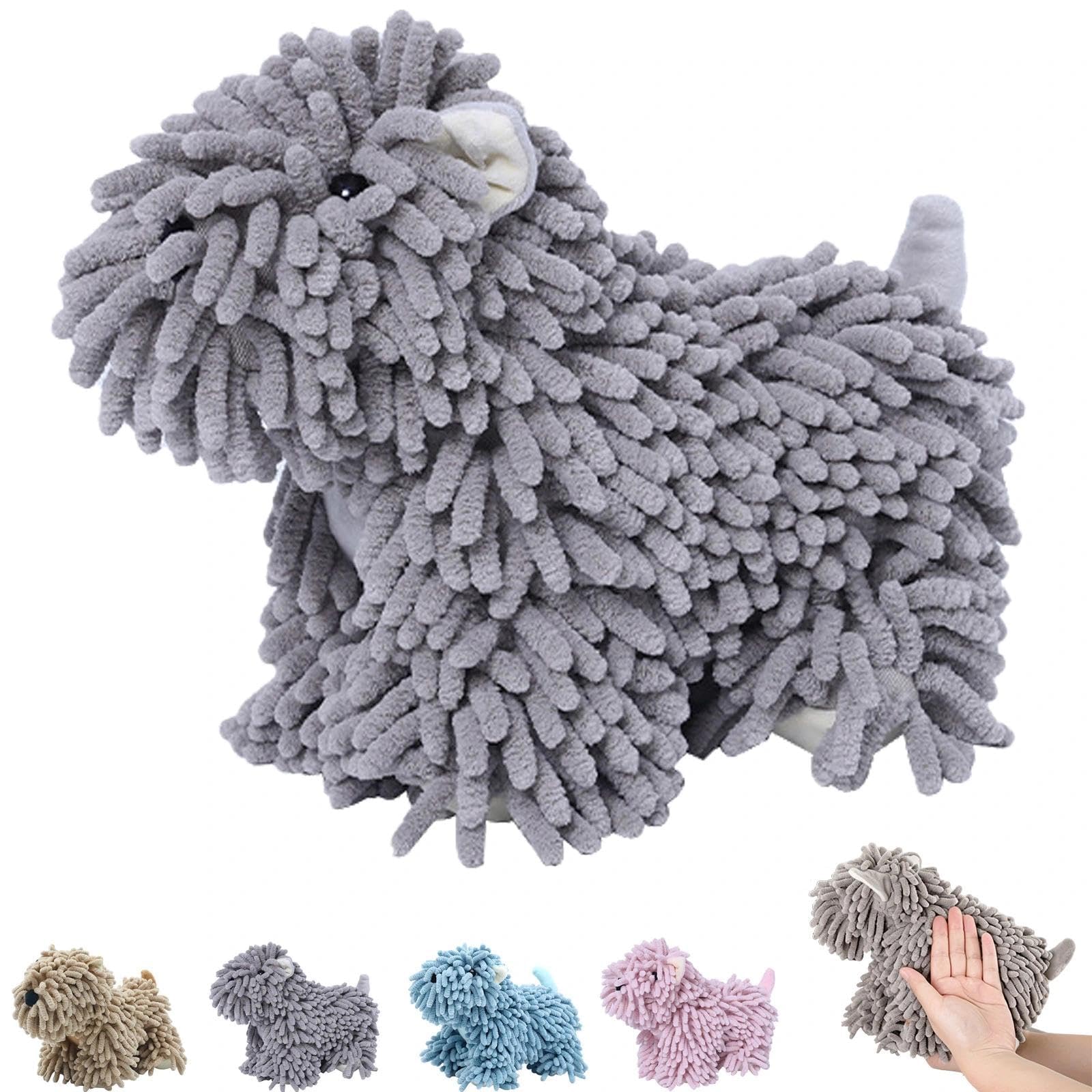 RIVODXIV Fuzzy Puppy Ball Hanging Towels,Puppy Shaped Chenille Hand Towel,Stuffed Animal Hand Towel,Dog Towels,Fuzzy Ball - Dog Shaped Chenille Cartoon Animal Fabric,For Bathroom Kitchen Sink (C)