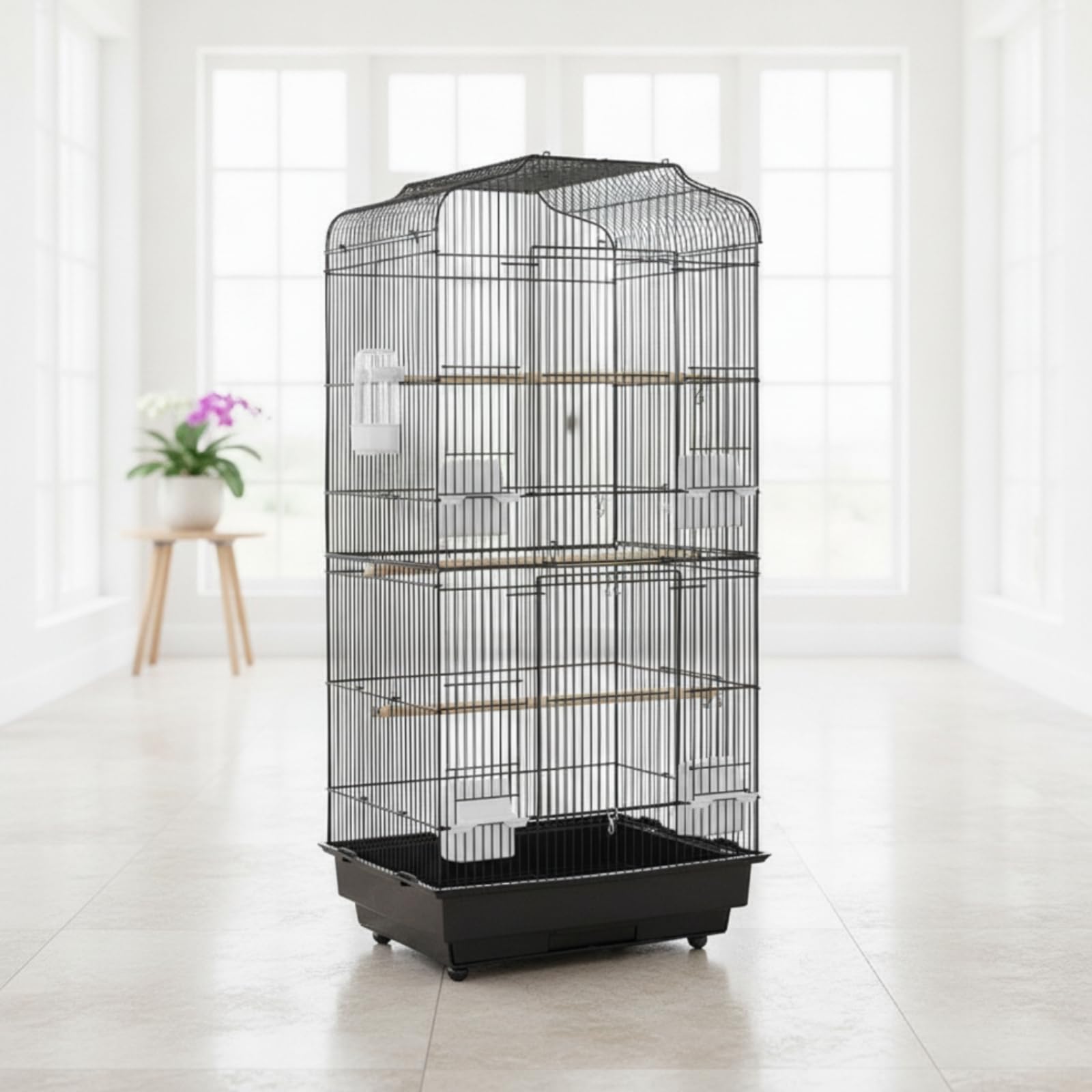 Metallkäfig mit Kotschublade engmaschig Zimmvolie mit Bodenschale ausziehbar Vogelkäfig Kotschublade für Vogelbesitz, Wohnzimm, Array, Schwarz, Standardversion