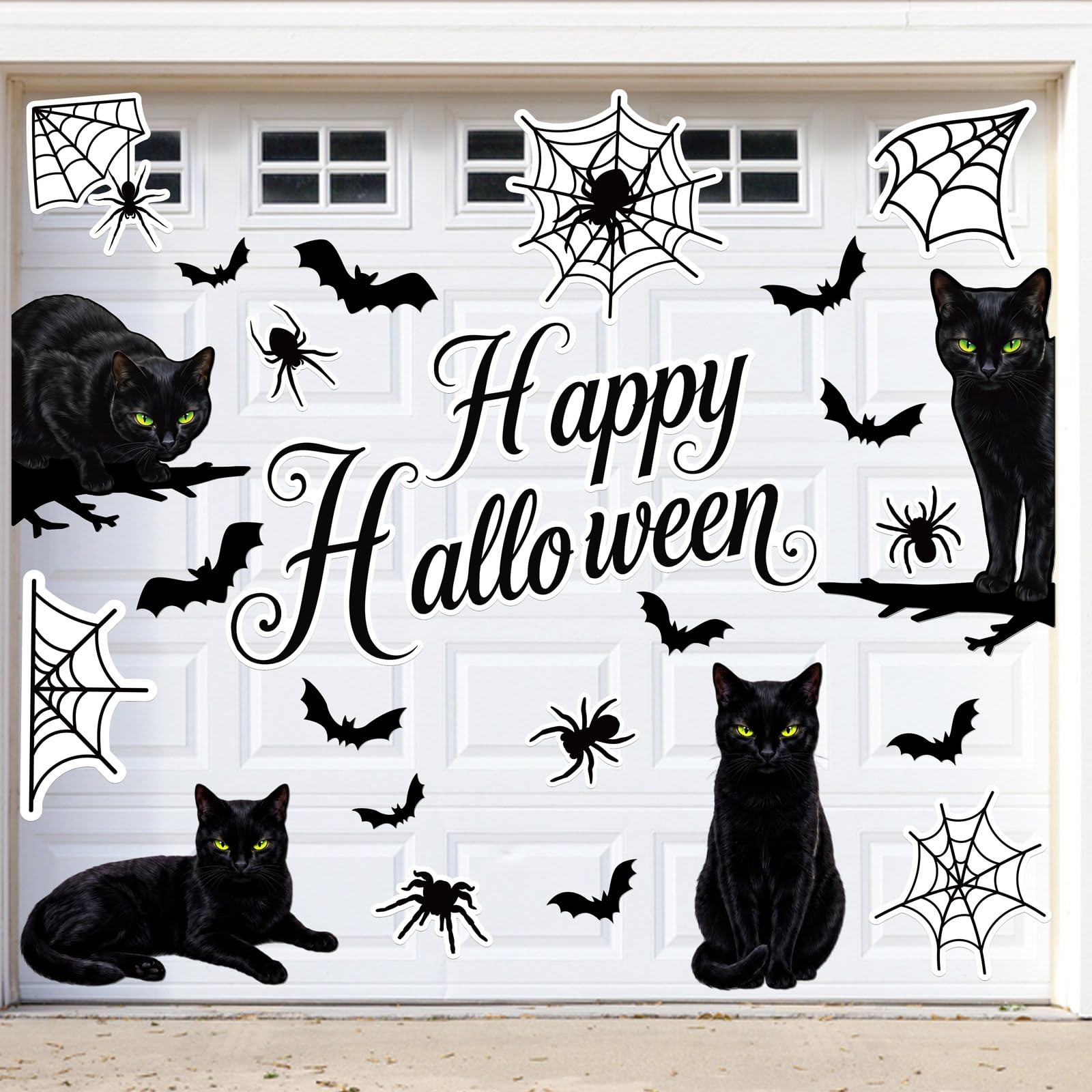 28Pcs Halloween Garage Door Decorations Black Cat Magnets Set