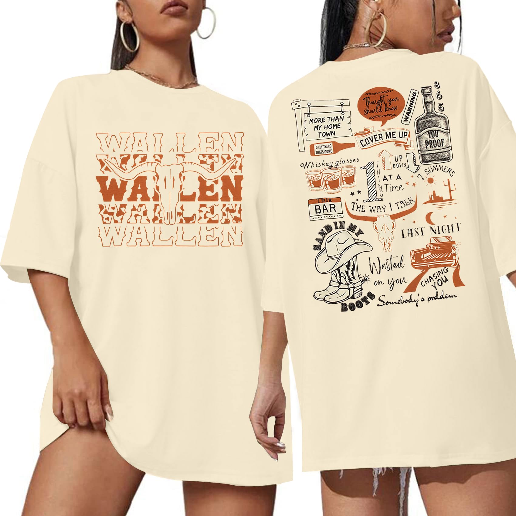 Cow Skull Women Oversized Shirt Country Music T-Shirt Vintage Western Graphic Tee 80 90s Music Lover Short Sleeve Top