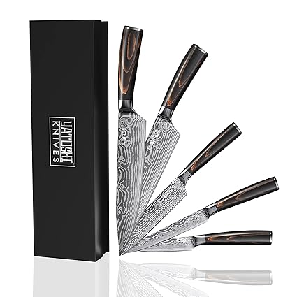 Yatoshi 5 Knife Set - Pro Kitchen Knife Set Ultra Sharp High Carbon Stainless Steel with Ergonomic Handle
