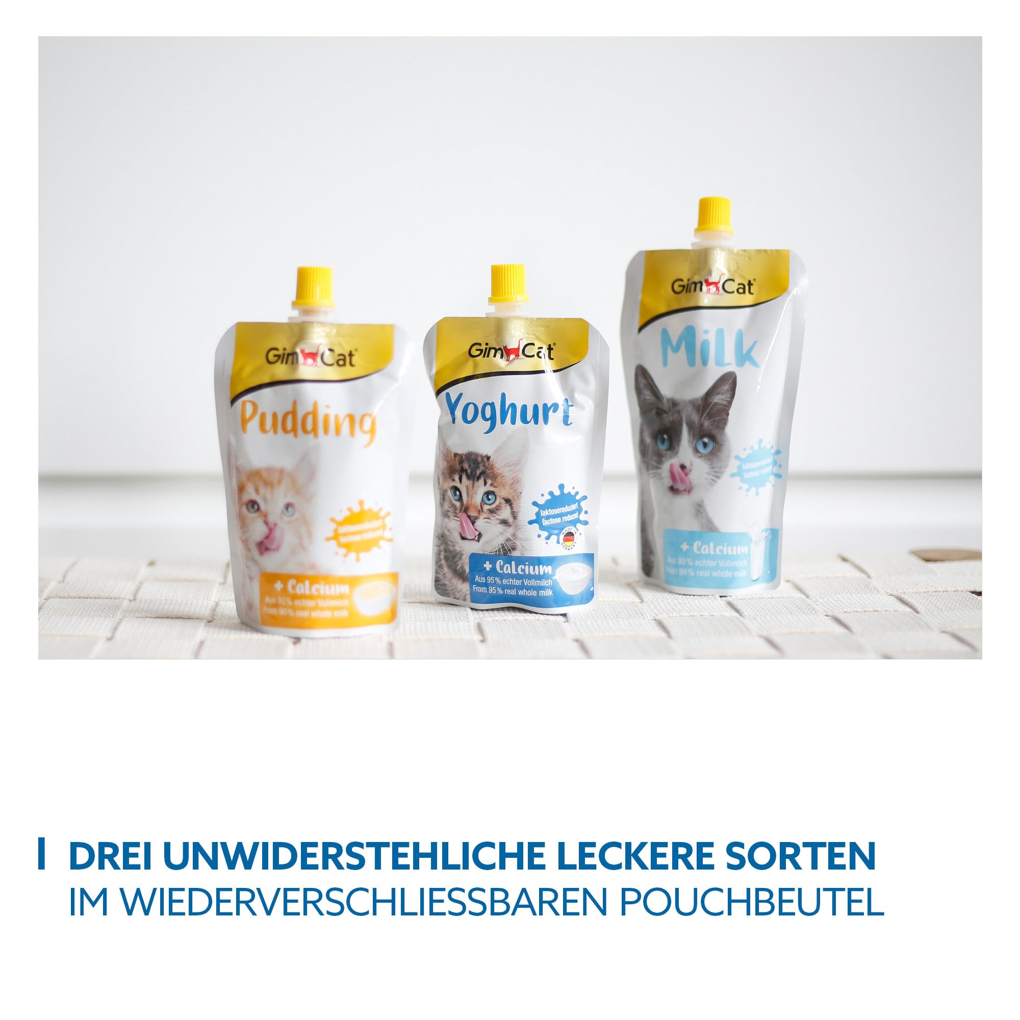 GimCat Yoghurt - Przysmak dla kotów o obniżonej zawartości laktozy, przygotowany z pełnego mleka z dodatkiem wapnia z myślą o zdrowiu kości - 1 worek (1 × 150 g)