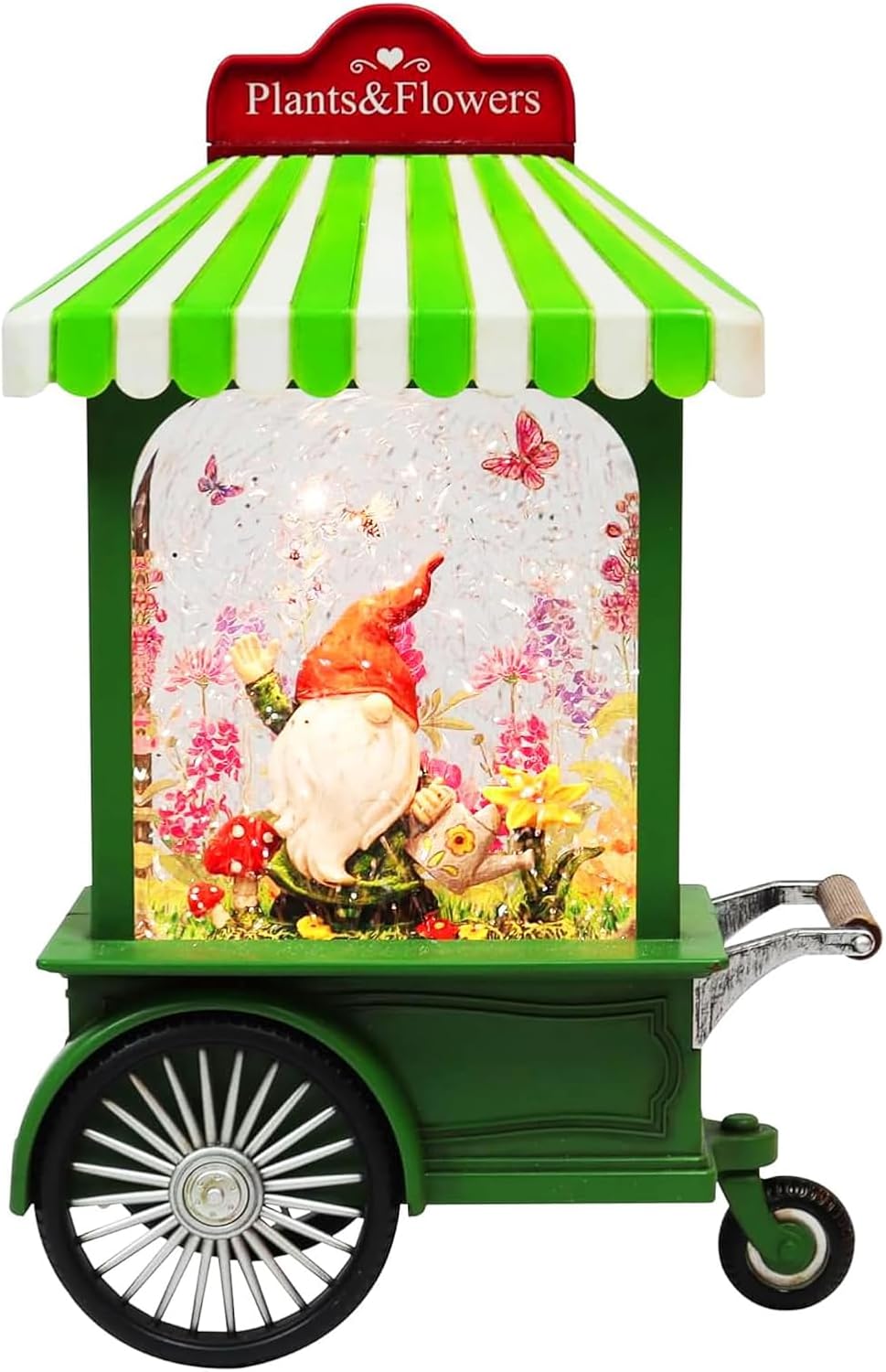 Acrylic LED Water Spinning Cart with Gnome Light-Up Garden Decoration Battery Operated Fairy Light Display Whimsical Plants Flowers Cart for Home Decor (3AA Batteries Not Included) MOMENTS IN TIME