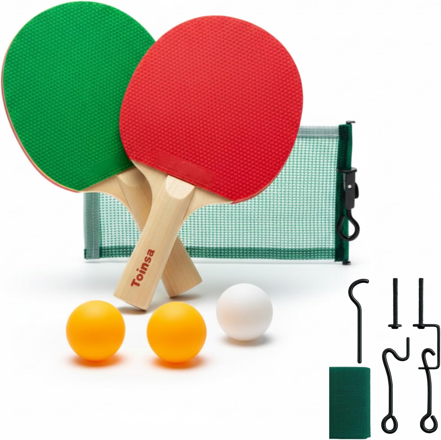 Summer Portable Table Tennis Set – 2 Paddles + 3 Balls + Net with Stands – Table Set for Outdoor and Indoor – Ideal for Camping, Garden, Holidays and Getaways