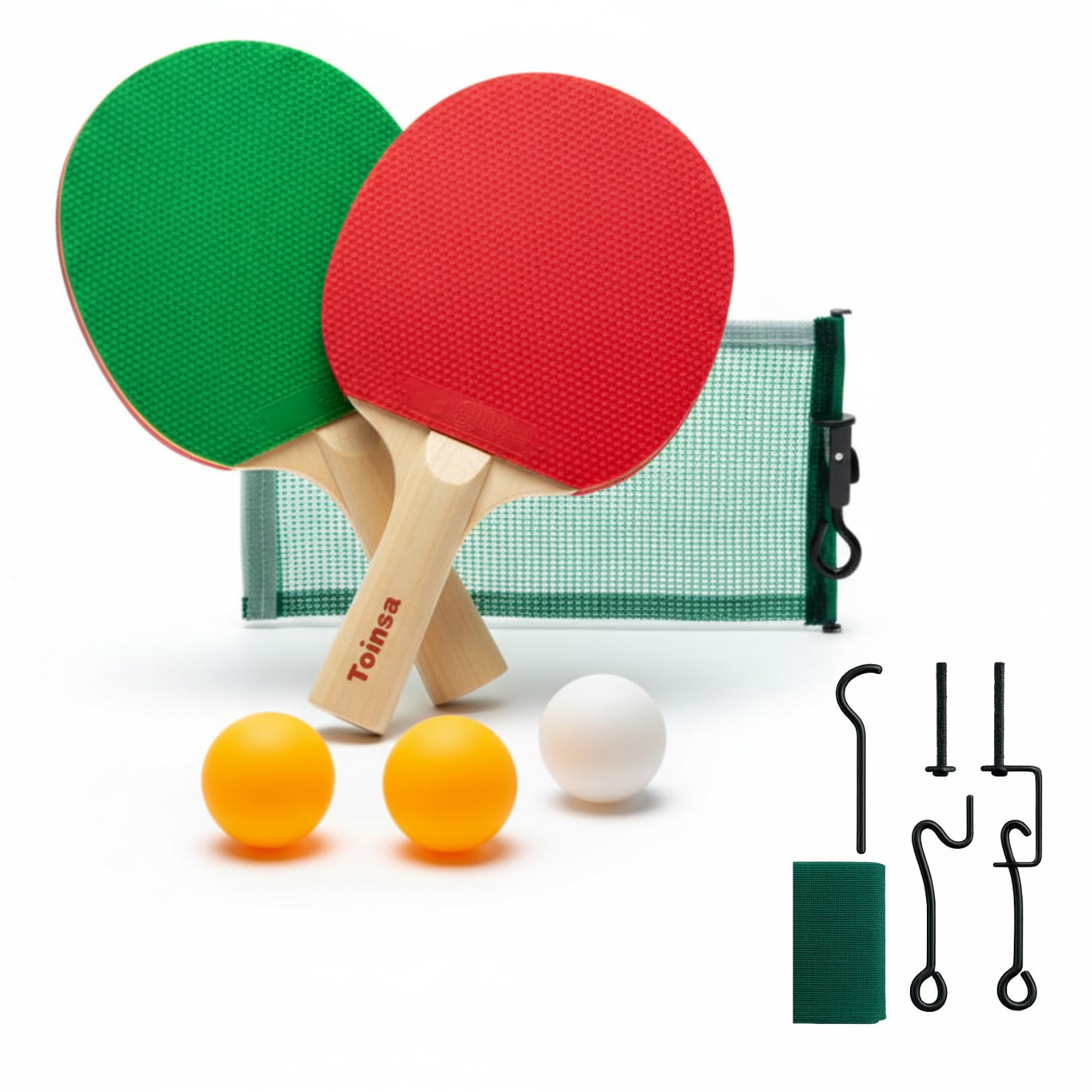 Set de Ping Pong Portátil – 2 Palas + 3 Pelotas + Red con Soportes – Juego de Mesa para Exterior e Interior – Ideal para Camping, Jardín, Vacaciones y Escapadas