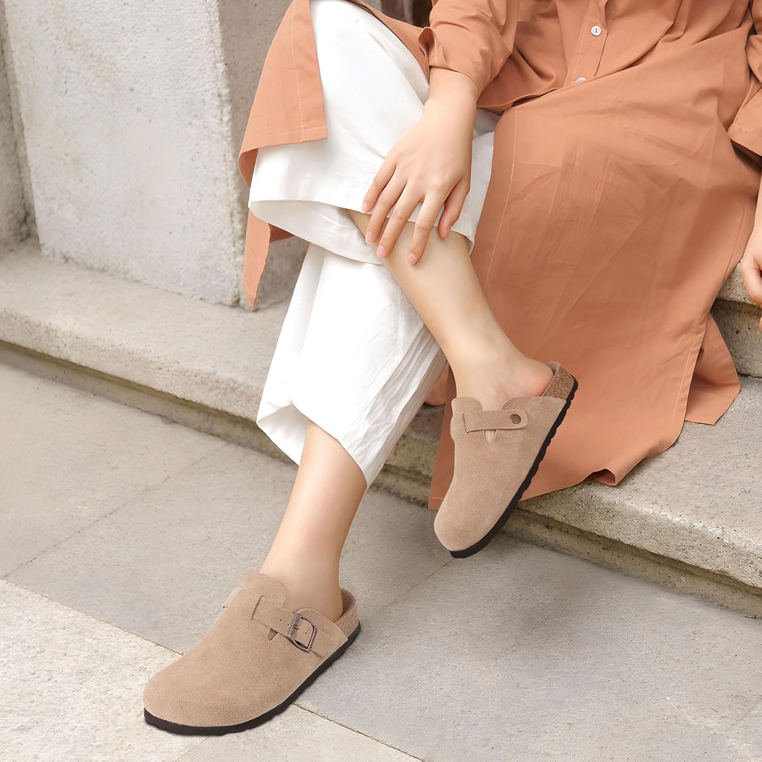 Litfun Unisex Genuine Suede Clogs Soft Footbed Leather Potato Shoes Comfort Slip On Clogs with Arch Support - Image 2