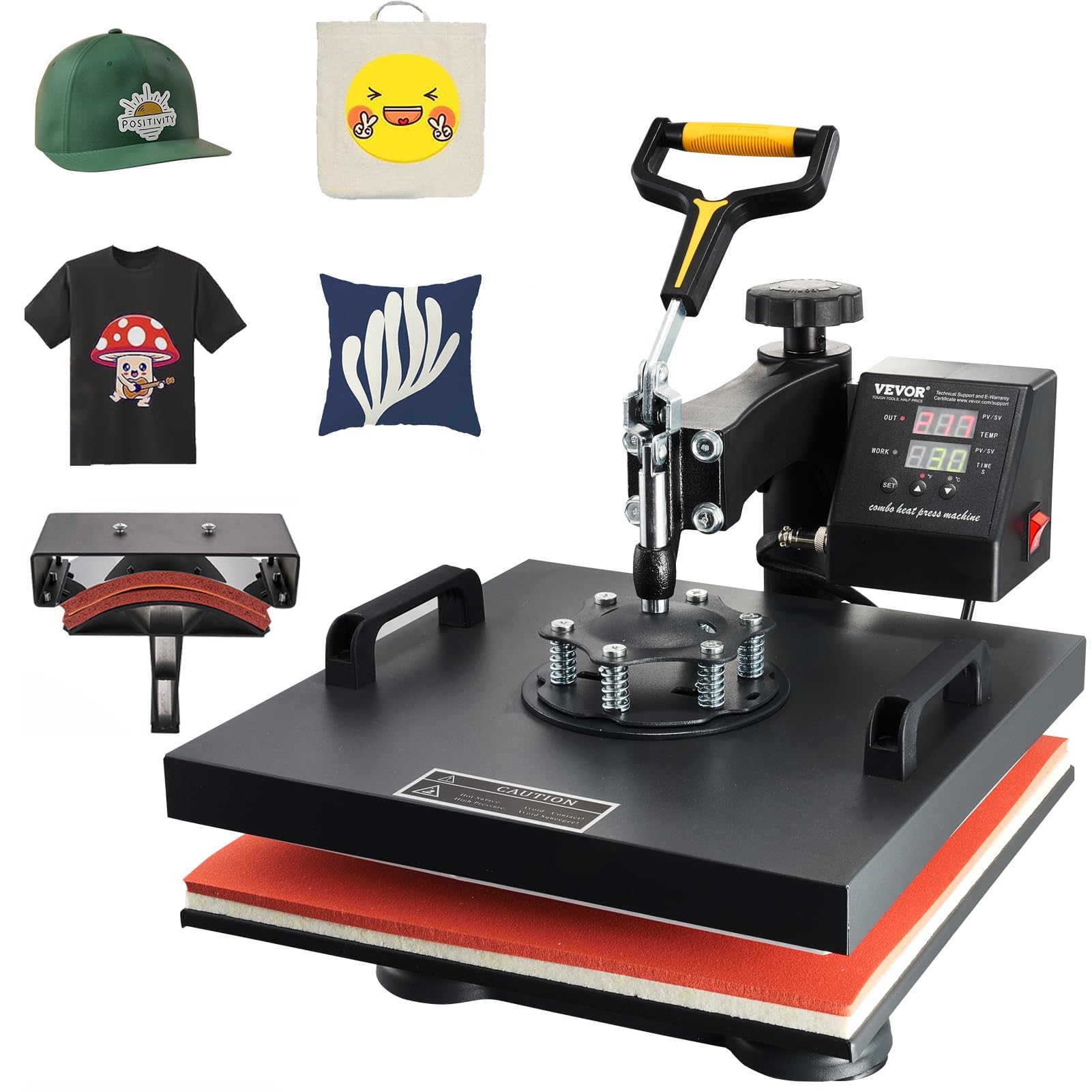 VEVOR15x15 Heat Press Machine 2 in 1 for T Shirts and Hats, Swing Away T Shirt Press Machine, Professional Heat Press for Sublimation, Vinyl, Heat Transfer Projects