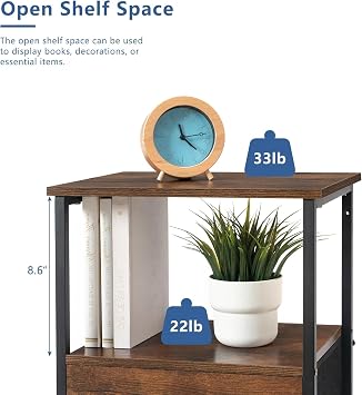 GulfDealz Rattan Nightstand with 2 Drawers, Side Table with Storage, Open Shelf, 27.5 Inch Bed Stand for Bedroom, Living Room, Dorm, Rustic Brown