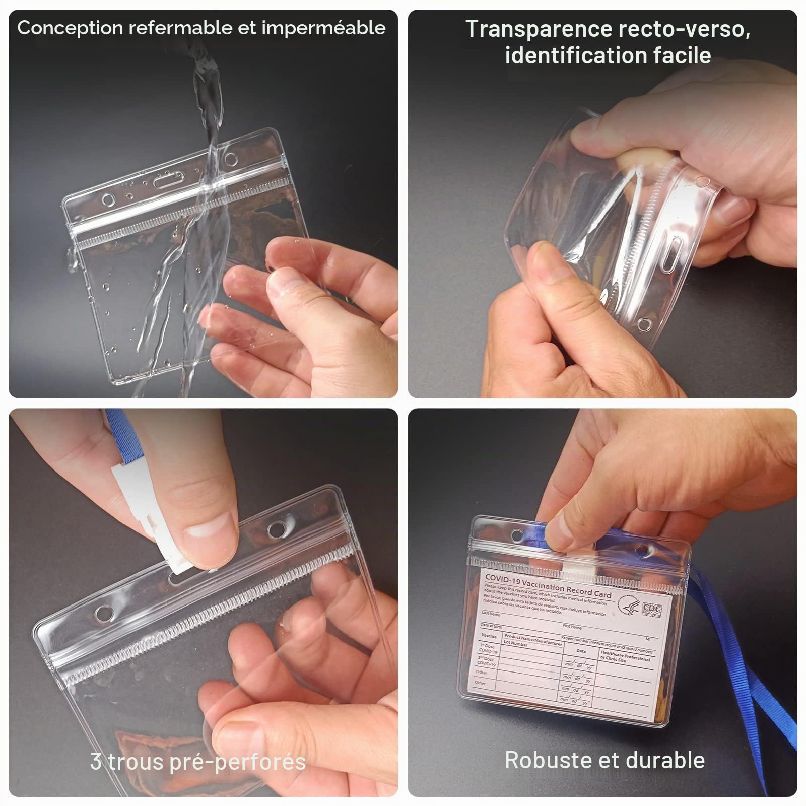 Porte Badge Tour de cou, 100 Porte Carte Tour de Cou, Horizontaux Cordon Carte en Plastique Transparent pour l'école, Bureau