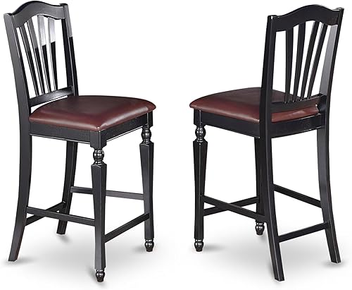 Miniatura 8 de East West Furniture CHS-MAH-W Chelsea Taburetes de bar con altura de mostrador, sillas de asiento de madera con respaldo de listones, juego de 2,