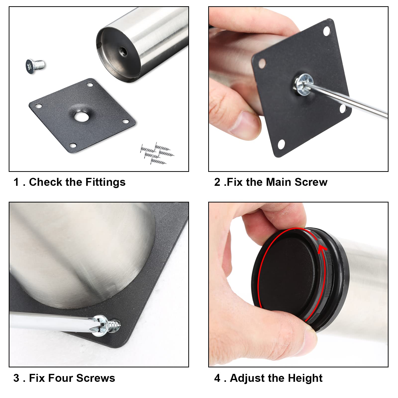 12 Patas Regulables de Acero Inoxidable para Muebles, Altura de 80 mm, Altura Ajustable, 15 mm, para Muebles, Armarios de Cocina, Mesa, Patas de Armario, Soporta hasta 250 kg