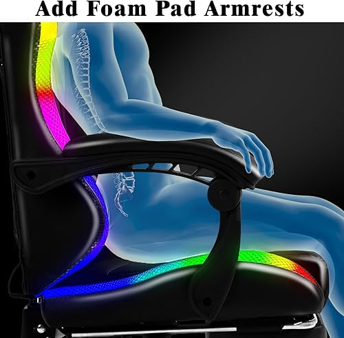Miniatura 10 de Silla de Juegos con Luces LED RGB de Estilo Carrera, Sillas de Juego para Adultos y Niños, Silla Gamer con Masaje Lumbar, Silla de Computadora de