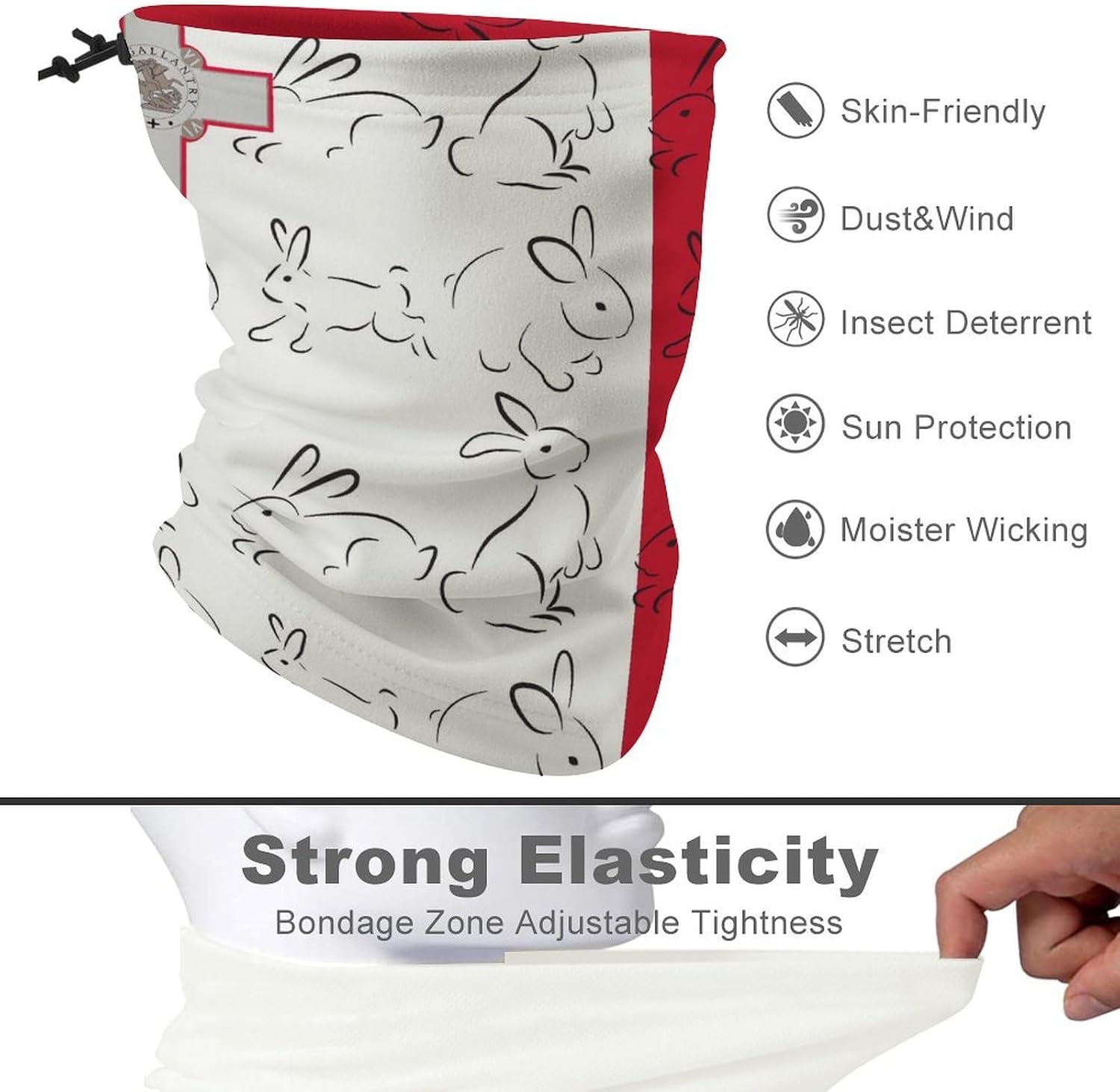 Malta Bunny Flag Unisex Neck Gaiter Face Scarf Cover Sun Hoods for Outdoor Hiking Skiing
