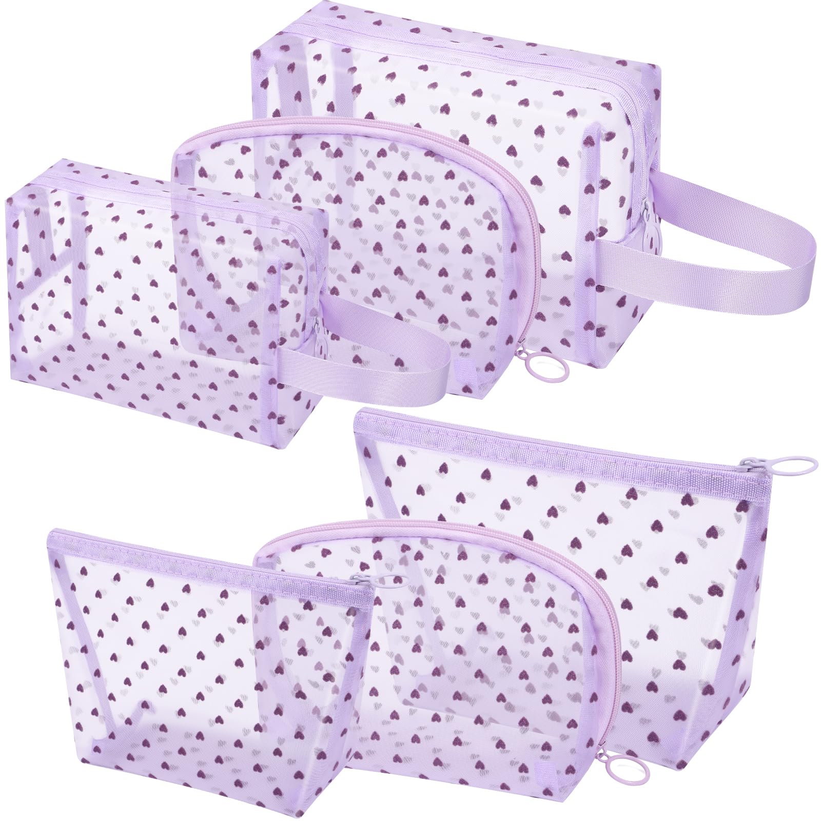 Fassave 6 Pieces Zipper Mesh Makeup Bags Set, Nylon Cosmetic Bags Portable Clear Toiletry Bas Travel Organizer Bags for Office Travelling Organization