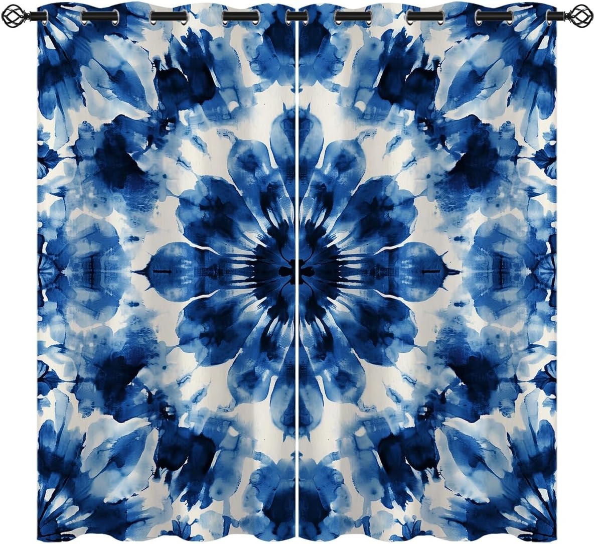 Abstract Blackout Curtains for Girls Boy Home Decor, Tie Dye Boho Psychedelic Gypsy Art Grommet Thermal Insulated Drapes Darkening Window Curtain for Bedroom Living Room, 55 x 63 Inch