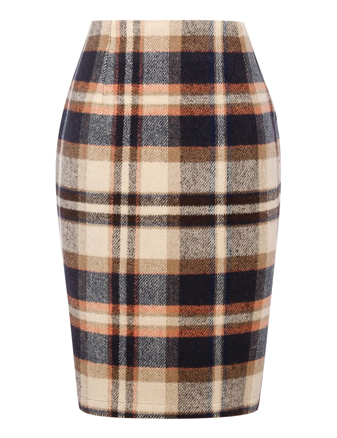 Mywinway Plaid Skirts for Women 2025 Fall Winter Knee Length Wool Pencil Skirt